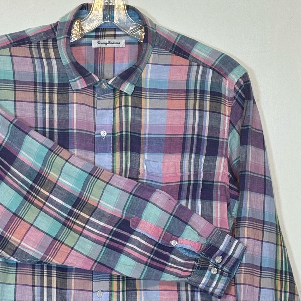 Tommy Bahama Men's Colorful Plaid Button Down Shirt Size XXL Long Sleeved Bin4
